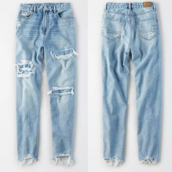 American Eagle curvy mom jeans distressed light wash size 6 regular - Picture 2 of 14